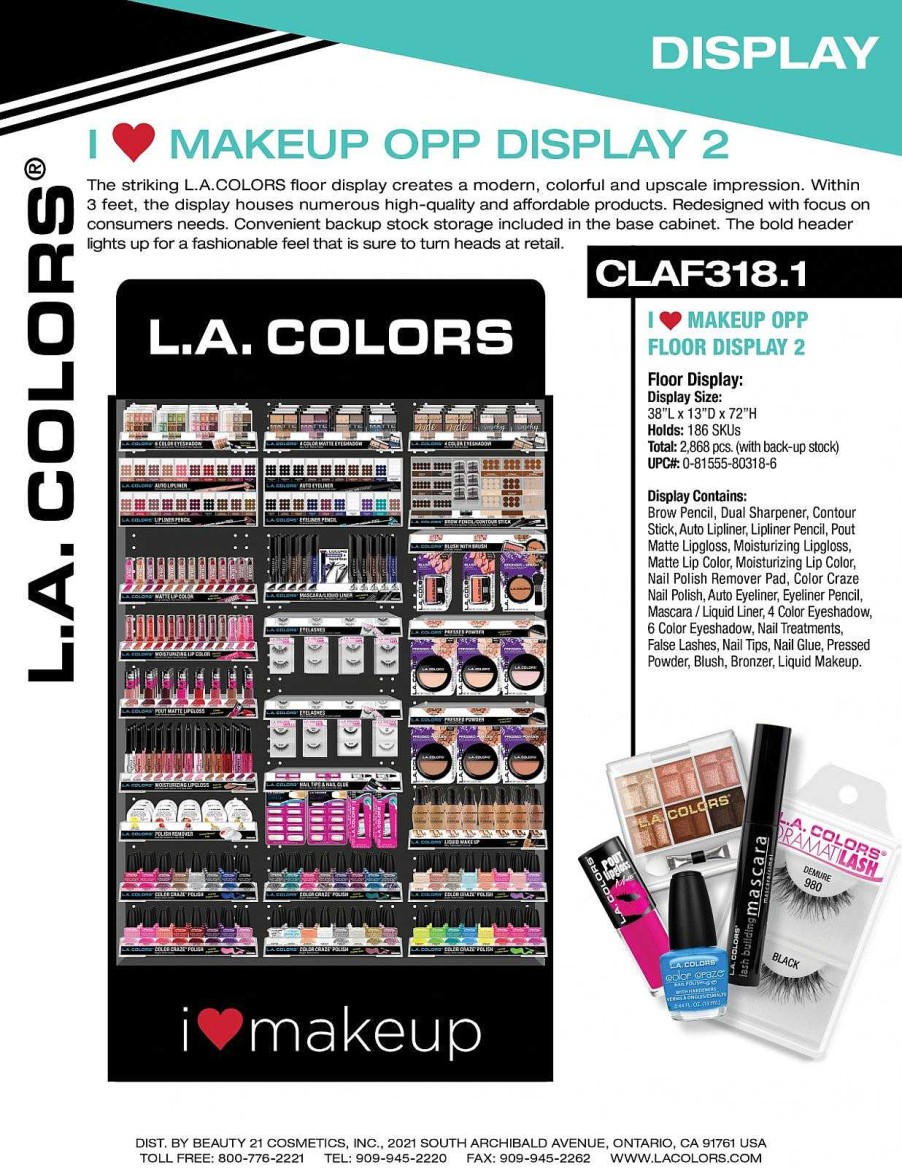 L.A. Colors Exhibidor De Piso | Exhibidor De Piso De Maquillaje Opp L.A. Colors - Venta Al Por Mayor Display 2,868 Unidades (Claf318.1)