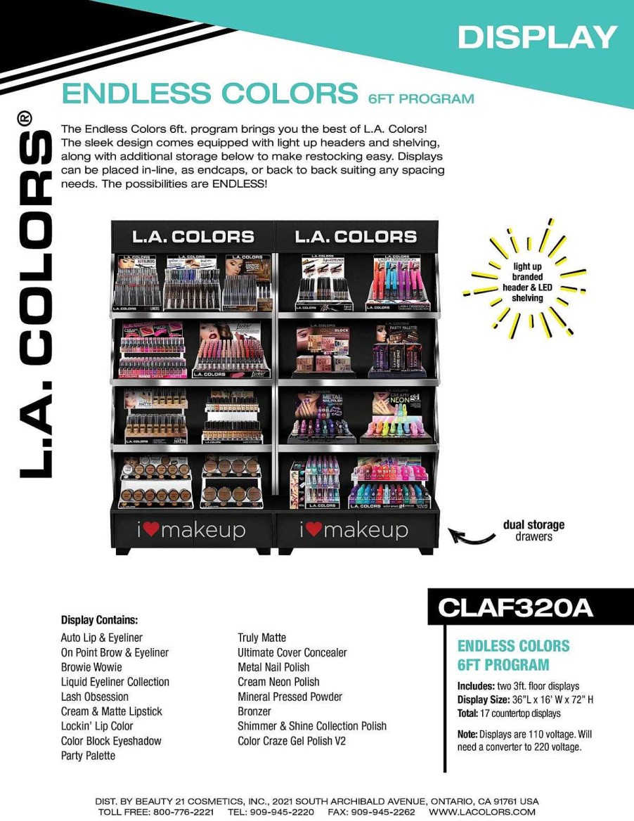 L.A. Colors Exhibidor De Piso | Exhibidor De Piso De Maquillaje 6Ft L.A. Colors - Venta Al Por Mayor Contiene 17 Display 2262 Unidades(Claf320A)