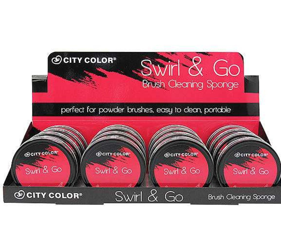 City Color Limpiador De Brochas | Esponja Limpiadora Para Brochas Swirl & Go City Color - Venta Al Por Mayor Display 16 Unidades (T-0026)